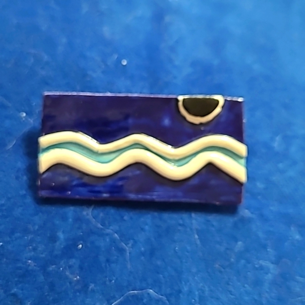 🌼2/$12 Artisan handmade signed ceramic water scene brooch